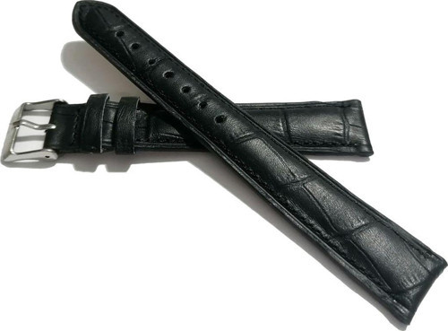 Hertürlü &Saate Uygun Siyah Dikişli Croko Hakiki Dana Derisi 18 Mm Uzun Kayış (201)