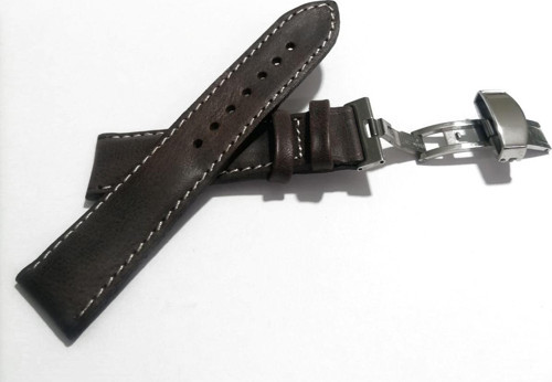 Her Saate Uygun Kelebek Toka 22 Mm Hakiki Deri (232) Gumuş Toka Koyu Kahve