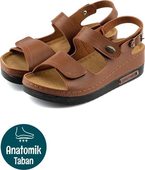 3014 Ortopedik Çift Bantlı Tokalı Kadın Sandalet