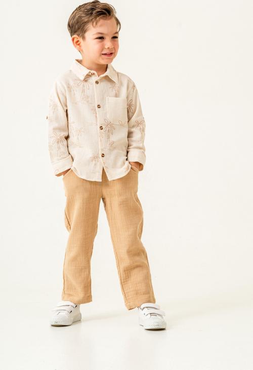 Erkek Çocuk Keten Gömlek Müslin Pantolon Takım 2-5 Yaş