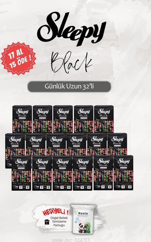 17 AL 15 ÖDE Uzun 32 'li Black Günlük Ped, ROSIE Hediye