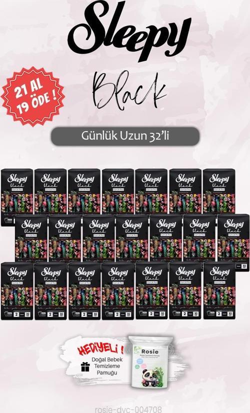 21 AL 19 ÖDE Sleepy 32 'li Black Günlük Ped Uzun, ROSIE Hediye