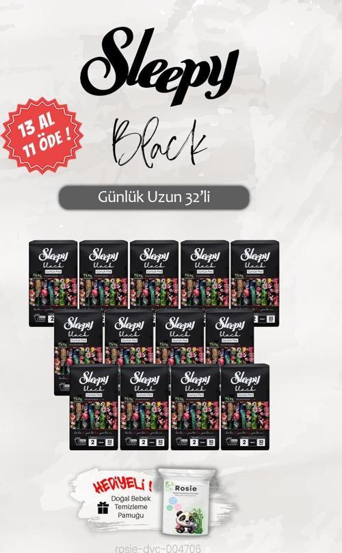 32 'li Uzun Black Günlük Ped 13 Al 11 ÖDE, ROSIE Hediye