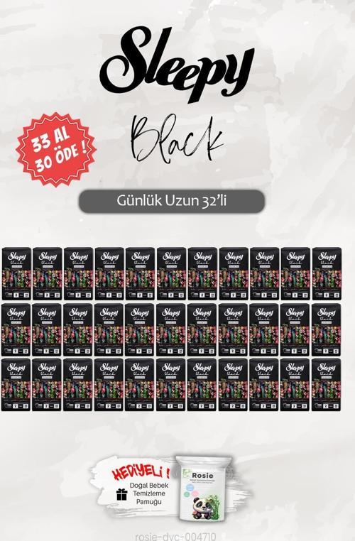 33 AL 30 ÖDE Sleepy Black Uzun 32 'li Günlük Ped, ROSIE Hediye