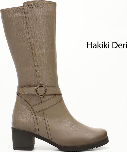 Kadın Vizon Floter Fermuarlı Kalın Topuklu Hakiki Deri Çizme