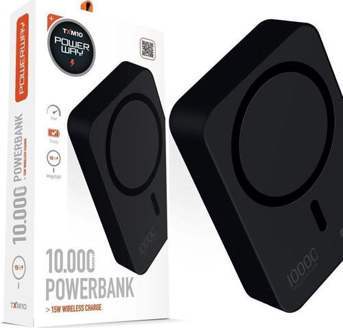 Powerway 10.000Mah PD15W Magsafe Kablosuz Wireless Taşınabilir Şarj Cihazı Siyah Powerbank TXM10