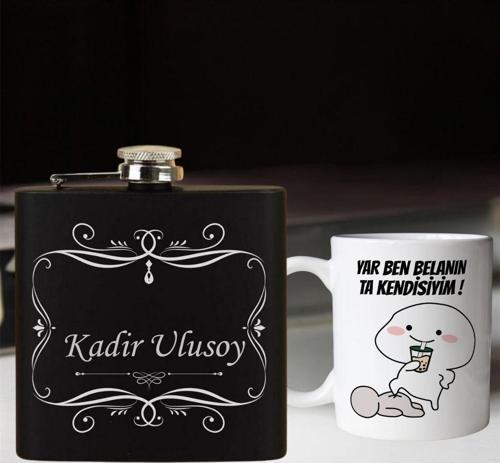 Kişiye Özel Cep Matarası ve Yar Ben Belanın Ta Kendisiyim Kupa Bardak Hediye Seti