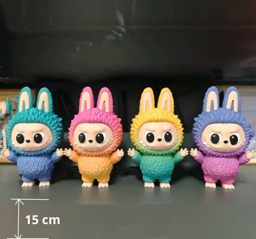 Gökkuşağı Renkli Labubu Elf Figürü Labubu Figür Oyuncak 15cm