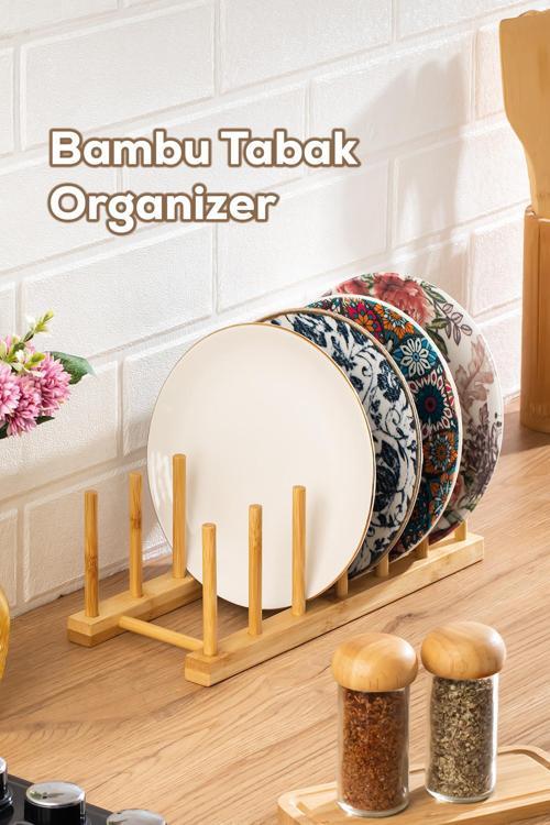 2077 Mutfak Organizeri Ahşap Mutfak Düzenleyici Ahşap Tabaklık Ahşap Bardaklık Tabak Standı Ahşap 29x12cm