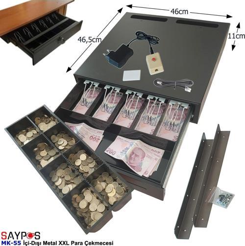 Butonlu ve Askılı İçi-Dışı Full Metal 5 Geniş Banknotluk Ekstra Büyük Para Çekmecesi 46x46,5x11cm