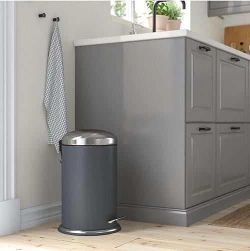 Banyo & Mutfak Çöp Kovası Büyük Boy Çelik Malzeme 45Cm 12 Litre Koyu Gri