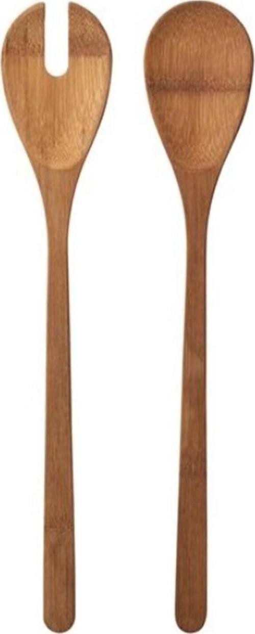 2 Li Bambu Salata Servis Kaşığı 2 Li Tahta Kaşık Seti Karıştırma Kaşığı Uzunluk: 31 Cm