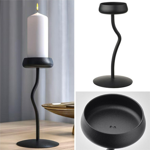 24 Cm Siyah Çelik Şamdan Sütun Mumluk