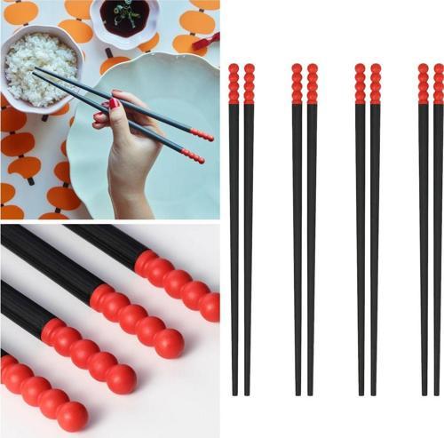 Fössta 4 Çift Kırmızı Siyah Yıkanabilir Chopstıck Japon Çin Yemek Çubuğu Uzunluk: 24 Cm
