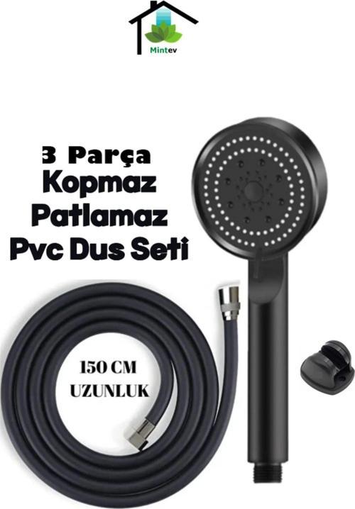 5 Fonksiyonlu Mafsallı Mat Siyah Duş Başlığı Seti Mat Siyah Duş Başlığı - Pvc Hortumlu Duş Seti