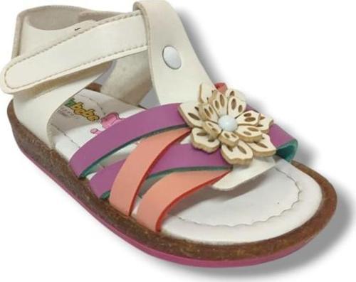 1611-20 Çiçek Deseli Tek Cırt Kız Çocuk Sandalet Beyaz Pembe 21-25