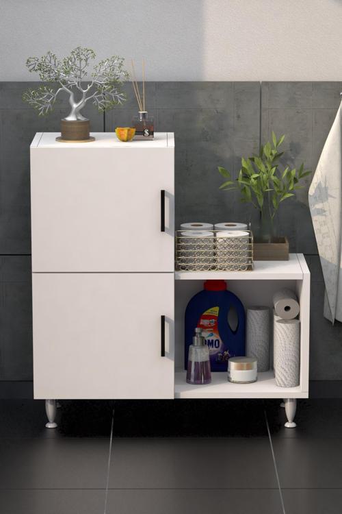 2 Kapaklı L Çok Amaçlı Banyo Dolabı Beyaz