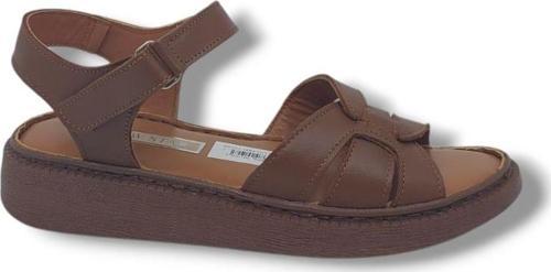 201 Kadın Taba Cırtlı Hakiki Deri Yumuşak Taban Comfort Sandalet Ayakkabı