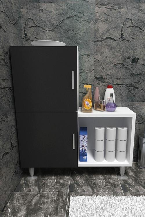 2 Kapaklı L Çok Amaçlı Banyo Dolabı Siyah