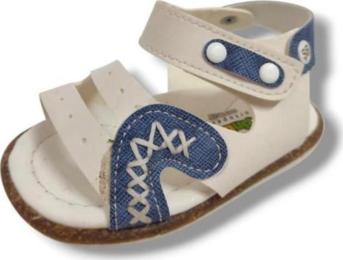Şirinbebe 1640-20 Anatomik Dikiş Cırtlı Erkek Çocuk Sandalet Beyaz Mavi 18-20