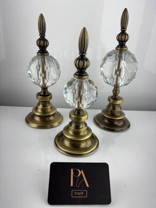Kristal 3Lü Metal Dekoratif Obje Biblo Süs Eşya Salon Aksesuar Tv Sehpa Masa Konsol Ofis Salon Dekor 25x10