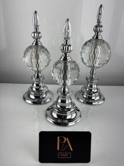 Kristal 3Lü Metal Dekoratif Obje Biblo Süs Eşya Salon Aksesuar Tv Sehpa Masa Konsol Ofis Salon Dekor 25x10