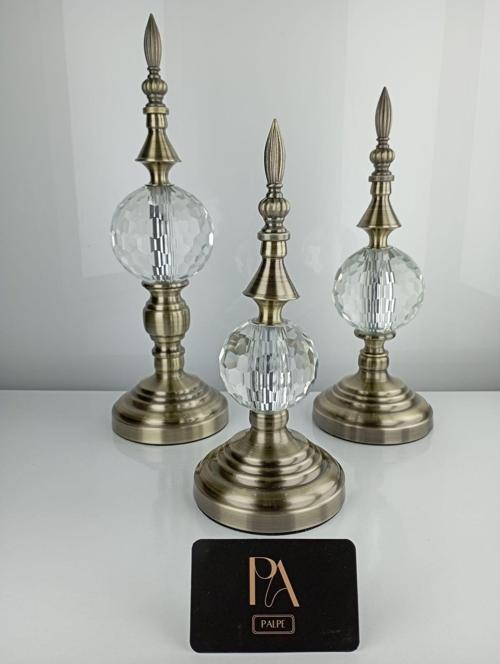 Kristal 3Lü Metal Dekoratif Obje Biblo Süs Eşya Salon Aksesuar Tv Sehpa Masa Konsol Ofis Salon Dekor 36x10