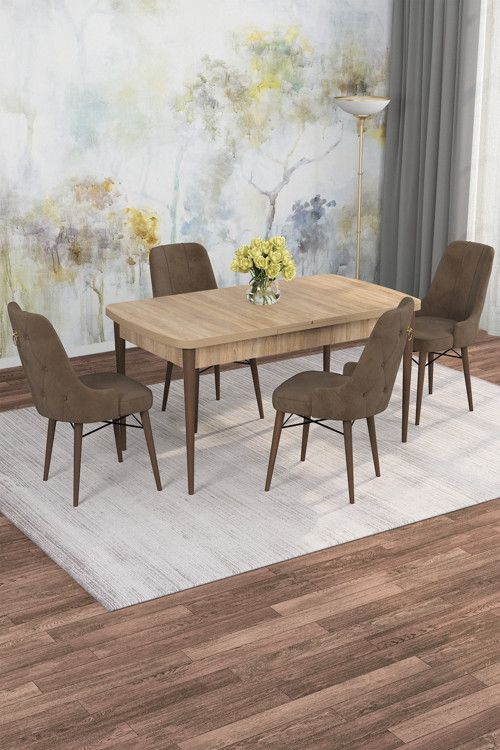 Arven Serisi 80x132 Açılabilir MDF Atlantik Çam Mutfak Masa Takımı 4 Sandalye
