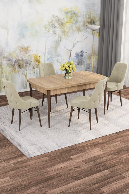 Arven Serisi 80x132 Açılabilir MDF Atlantik Çam Mutfak Masa Takımı 4 Sandalye