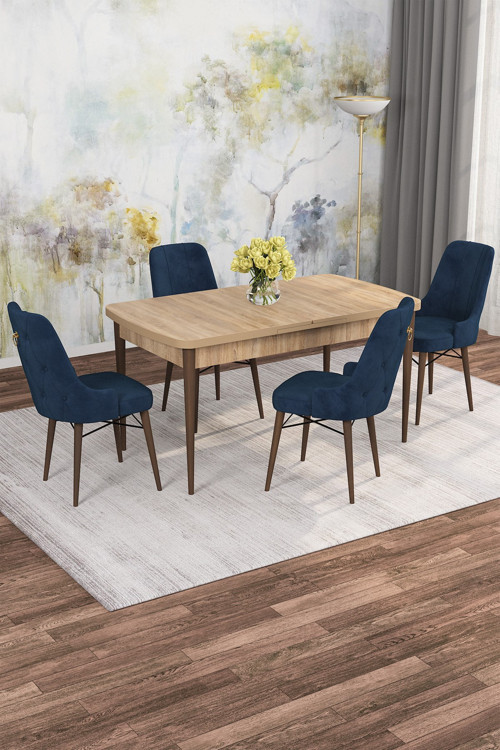 Arven Serisi 80x132 Açılabilir MDF Atlantik Çam Mutfak Masa Takımı 4 Sandalye