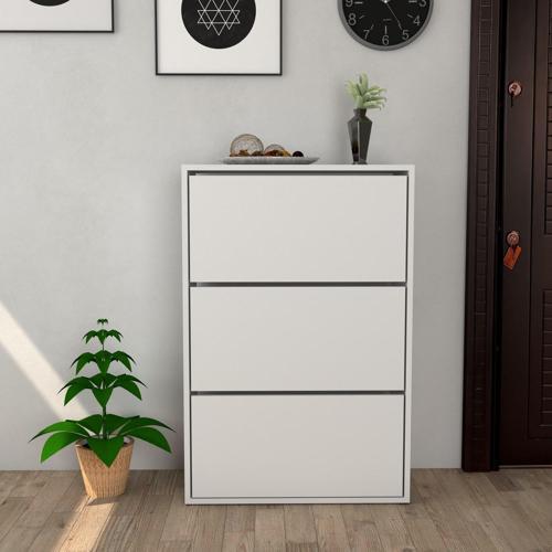 3 Kapaklı Kayar Raflı Ayakkabılık Beyaz