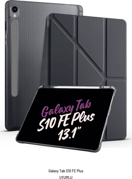 Galaxy Tab S10 FE Plus Uyumlu 13.1 inç Kalem Bölmeli Standlı Tri Folding Tablet Kılıfı