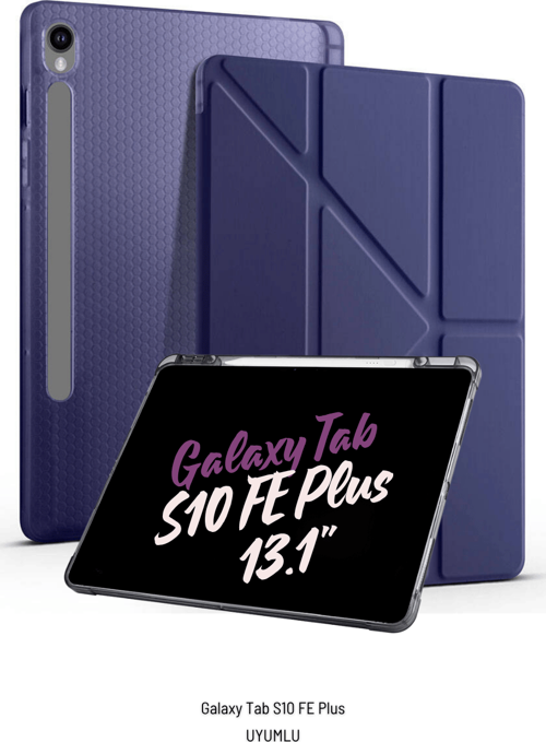 Galaxy Tab S10 FE Plus Uyumlu 13.1 inç Kalem Bölmeli Standlı Tri Folding Tablet Kılıfı