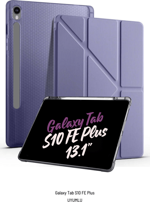 Galaxy Tab S10 FE Plus Uyumlu 13.1 inç Kalem Bölmeli Standlı Tri Folding Tablet Kılıfı