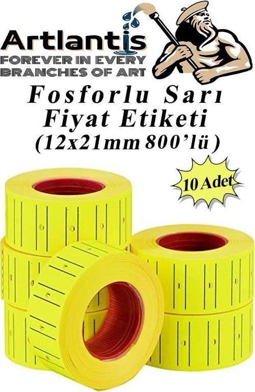 Fiyat Etiketi Sarı 800'lü 10 Paket 12x21mm Fosforlu Sarı Fiyat Etiketi Mx-5500 M5500 Hg979 Motex Etiket Makinesi Yedeği