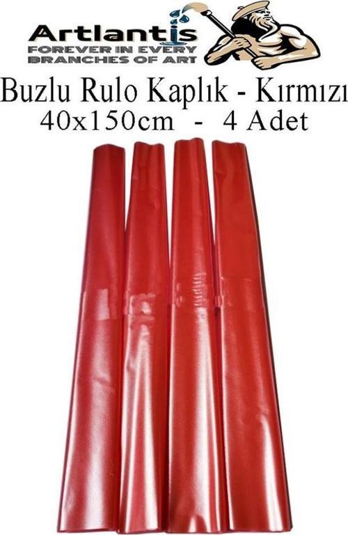 Buzlu Rulo Şeffaf Kırmızı Kaplık 4 Adet 40x150 cm Defter Kitap Kaplığı Okul Öğrenci Rulo Kaplık