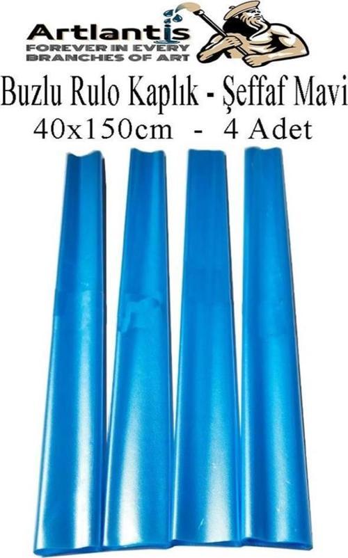 Buzlu Rulo Şeffaf Mavi Kaplık 4 Adet 40x150 cm Defter Kitap Kaplığı Okul Öğrenci Rulo Kaplık