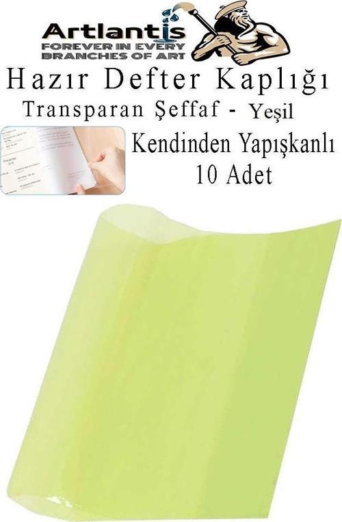 Hazır Defter Kaplığı Şeffaf Buzlu Yeşil A4 10 Adet 1 Paket Cırtlı Ayarlanabilir Kendinde Yapışkanlı Kaplık Okul Sınıf