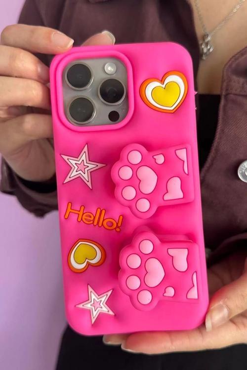 Pembe Renk Pati Figürlü 14 Pro Max Telefon Kılıfı