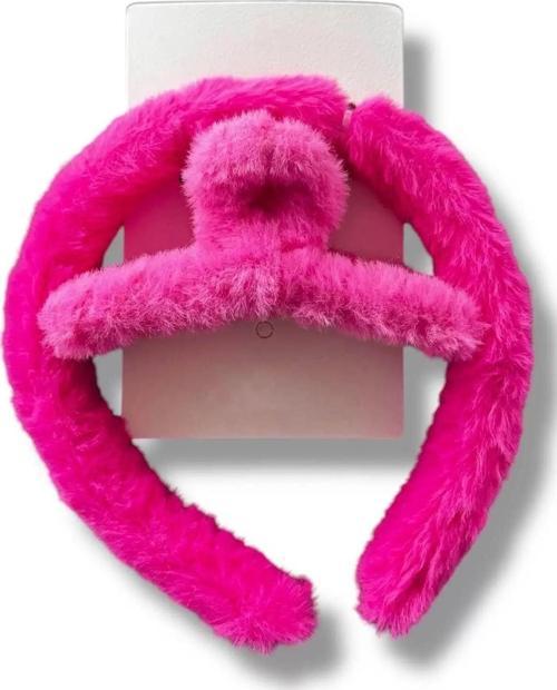 Koyu Pembe Renk Peluş Mandal Toka Ve Taç Set