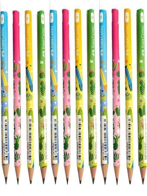 Kaktüs Yuvarlak Kurşun Kalem 12 Adet 1 Paket Faber Kurşun Kalem 2B Siyah Kurşun Kalem Kaktüs Desenli 2B Kalem