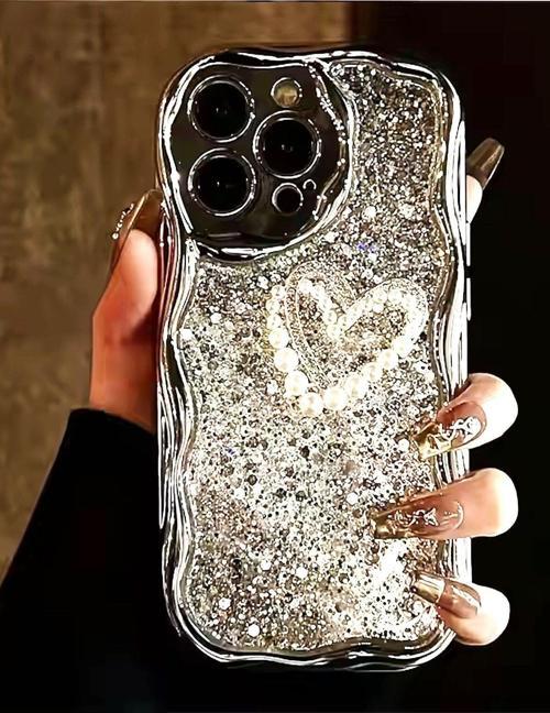 Gri Renk Simli Kalpli 13 Pro Max Telefon Kılıfı