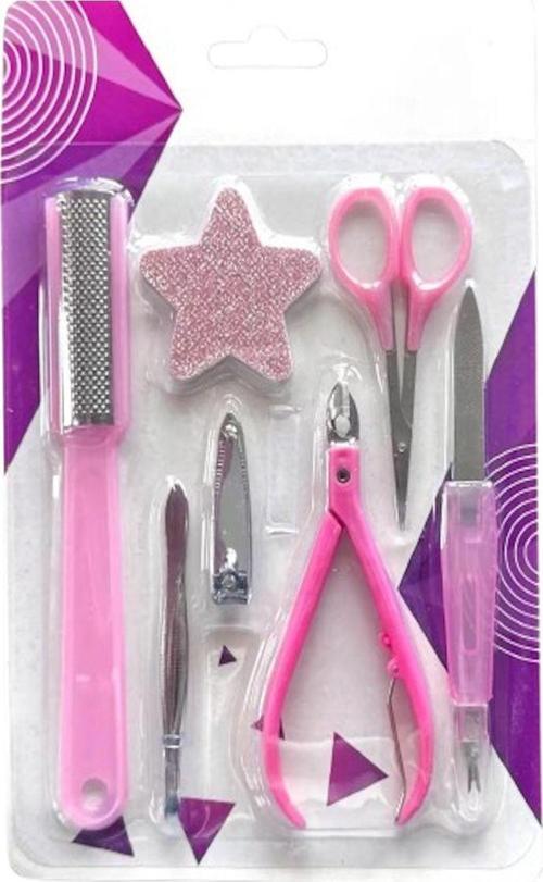 Pembe Renk 7 Parça Manikür Pedikür Törpü Seti