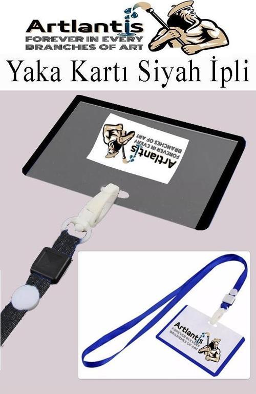 Siyah İpli Yaka Kartı 10 Adet Ayarlanabilir Boyuna Asma Kimlik Koruyuculu PVC Siyah Yaka Kartlığı Seyehat Ofis Okul Büro