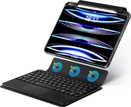 iPad Pro 11 2024 Uyumlu Fuchsia Touch Padli Bluetoothlu Klavyeli Standlı Tablet Kılıfı