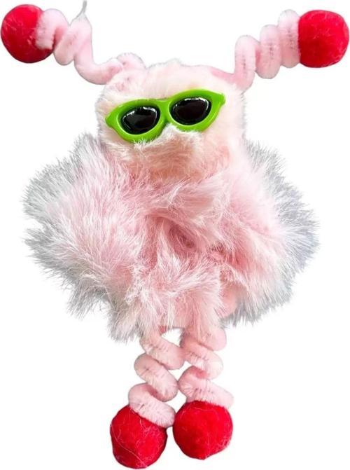 Pembe Renk Canavar Figürlü Gözlüklü Peluş Simit Toka
