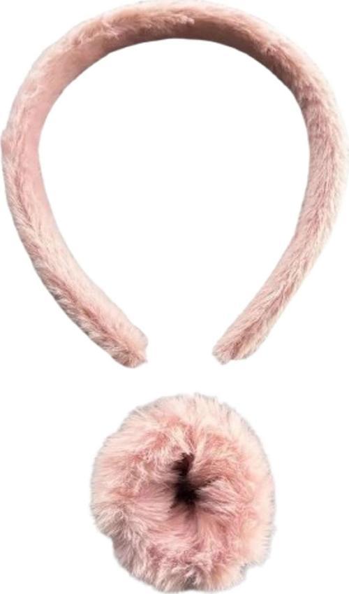 Pembe Renk Peluş Taç Ve Simit Toka Set