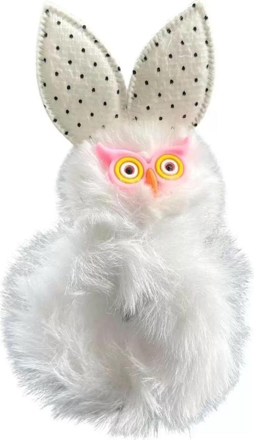 Beyaz Renk Baykuşlu Peluş Simit Toka