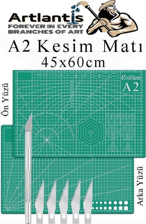 Kesim Matı A2 ve Kretuar Seti 1 Adet 45x60 cm Çift Taraflı Çizim Matı Kesme Madı Kesim Tablası Kesim Altlığı
