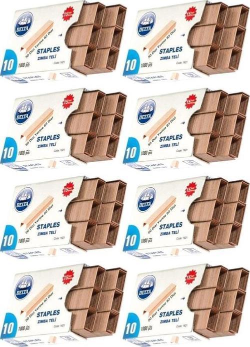 Zımba Teli Küçük No:10 1000 li Bakır Sarı 8 Paket Küçük Delta Zımba Teli 15 Yaprak Zımbalama Kapasiteli Büro Ofis Okul